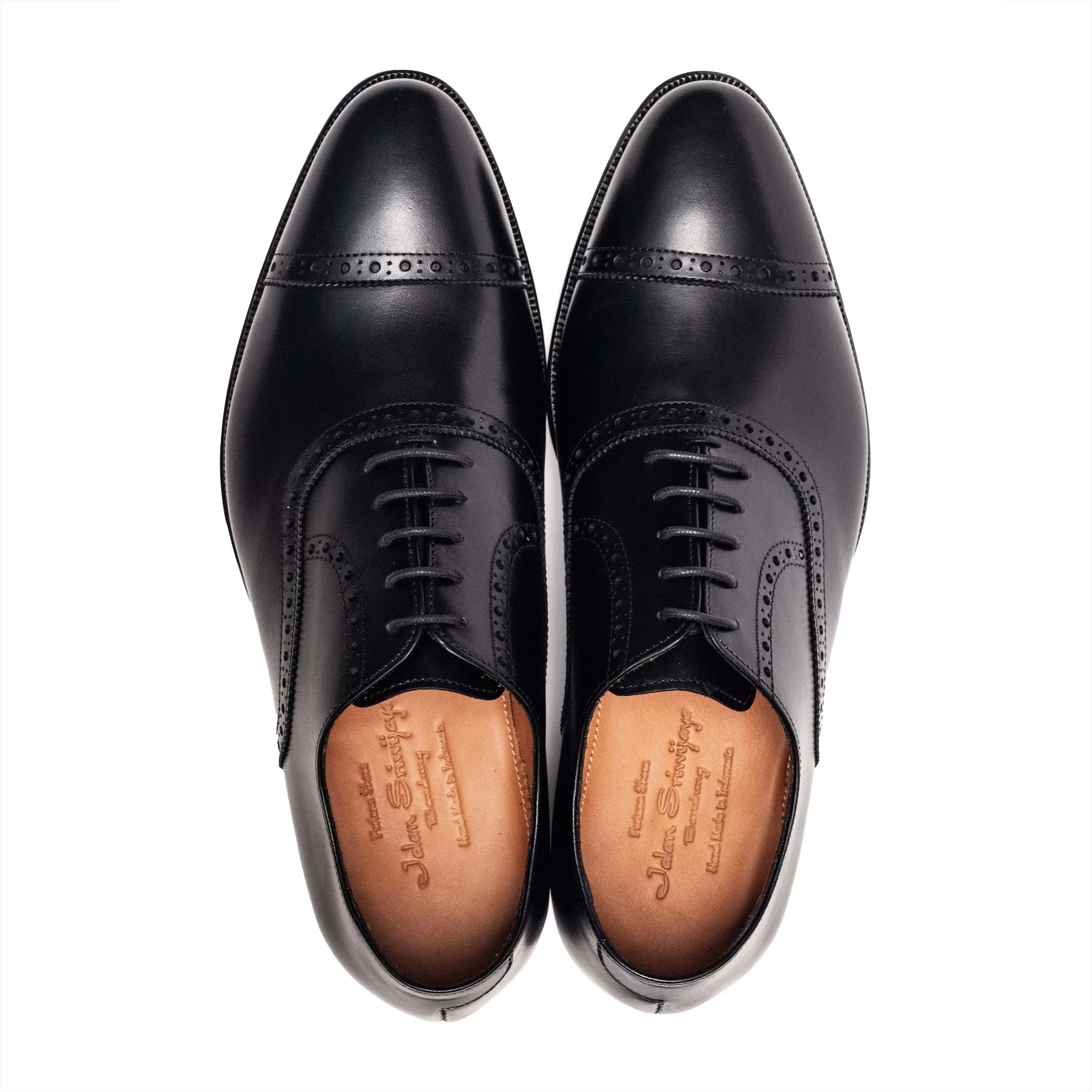 Men's Black Calf Quarter Brogue Oxford Shoes - Style 98409