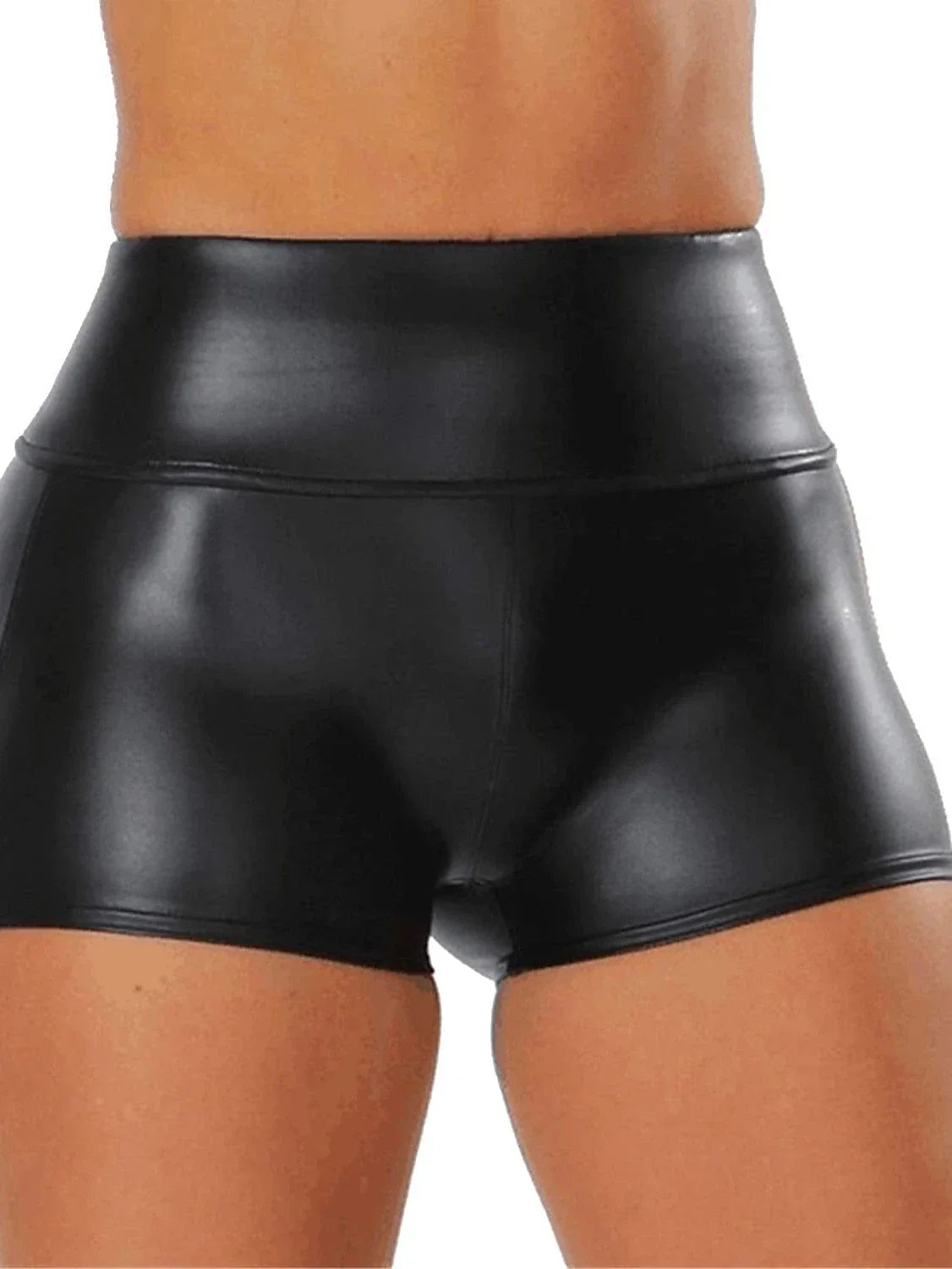 Mid Waist Faux Leather Women's Hot Pants