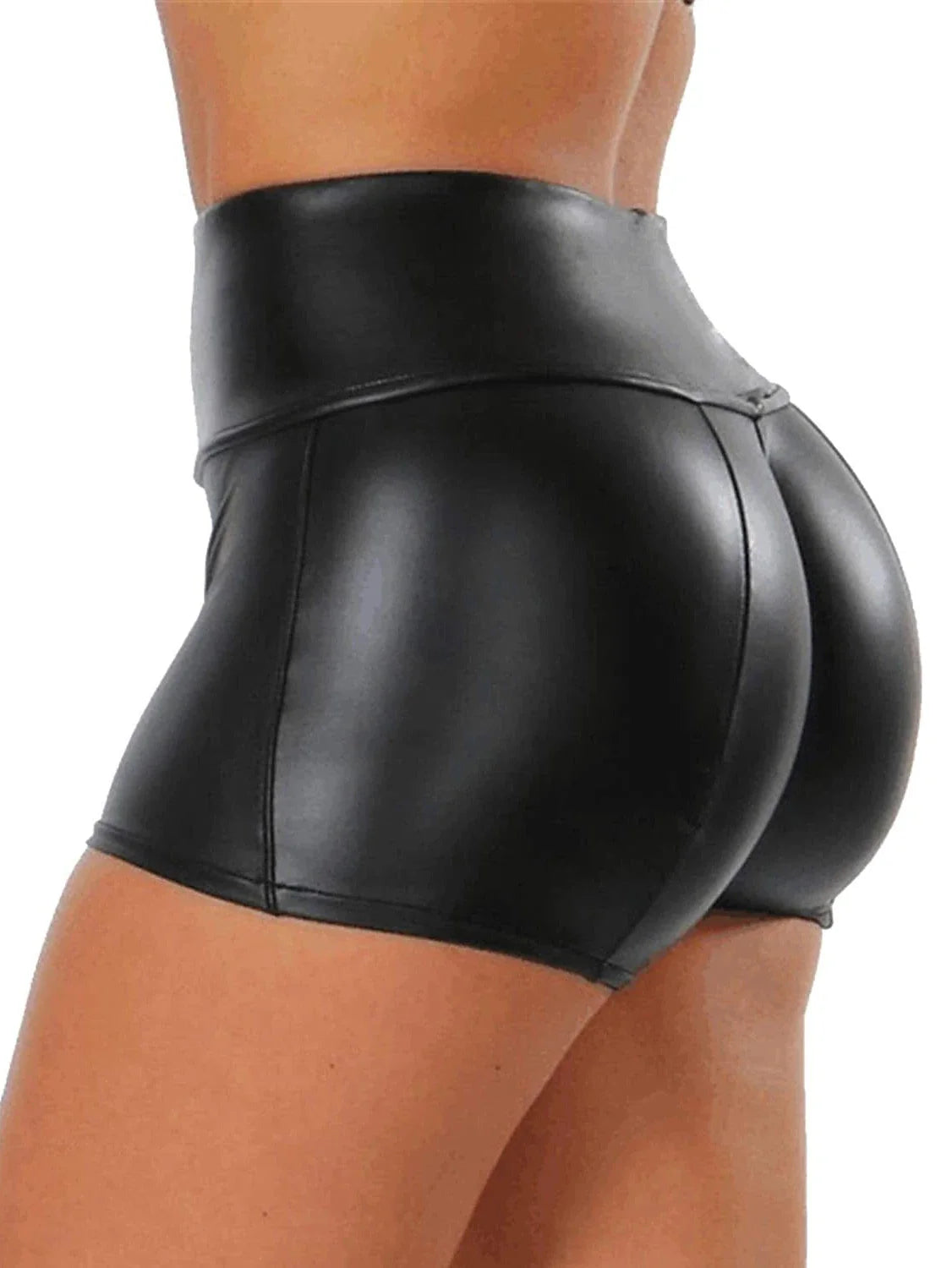 Mid Waist Faux Leather Women's Hot Pants