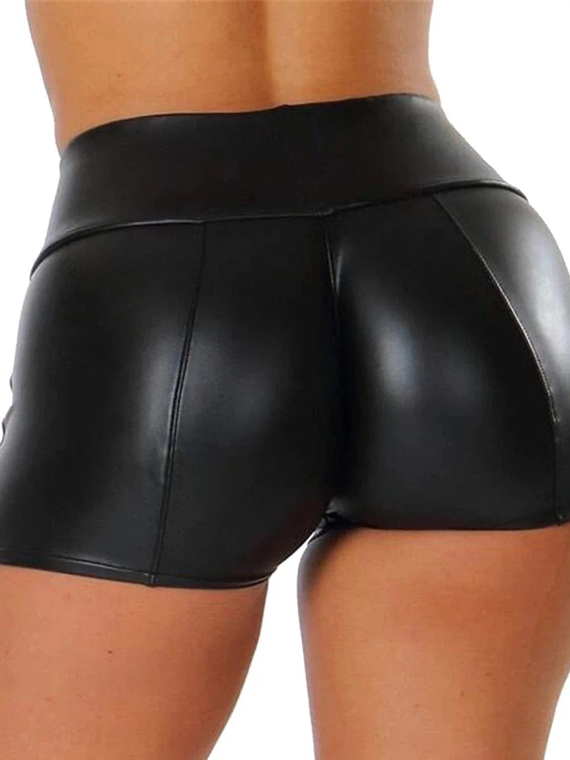 Mid Waist Faux Leather Women's Hot Pants