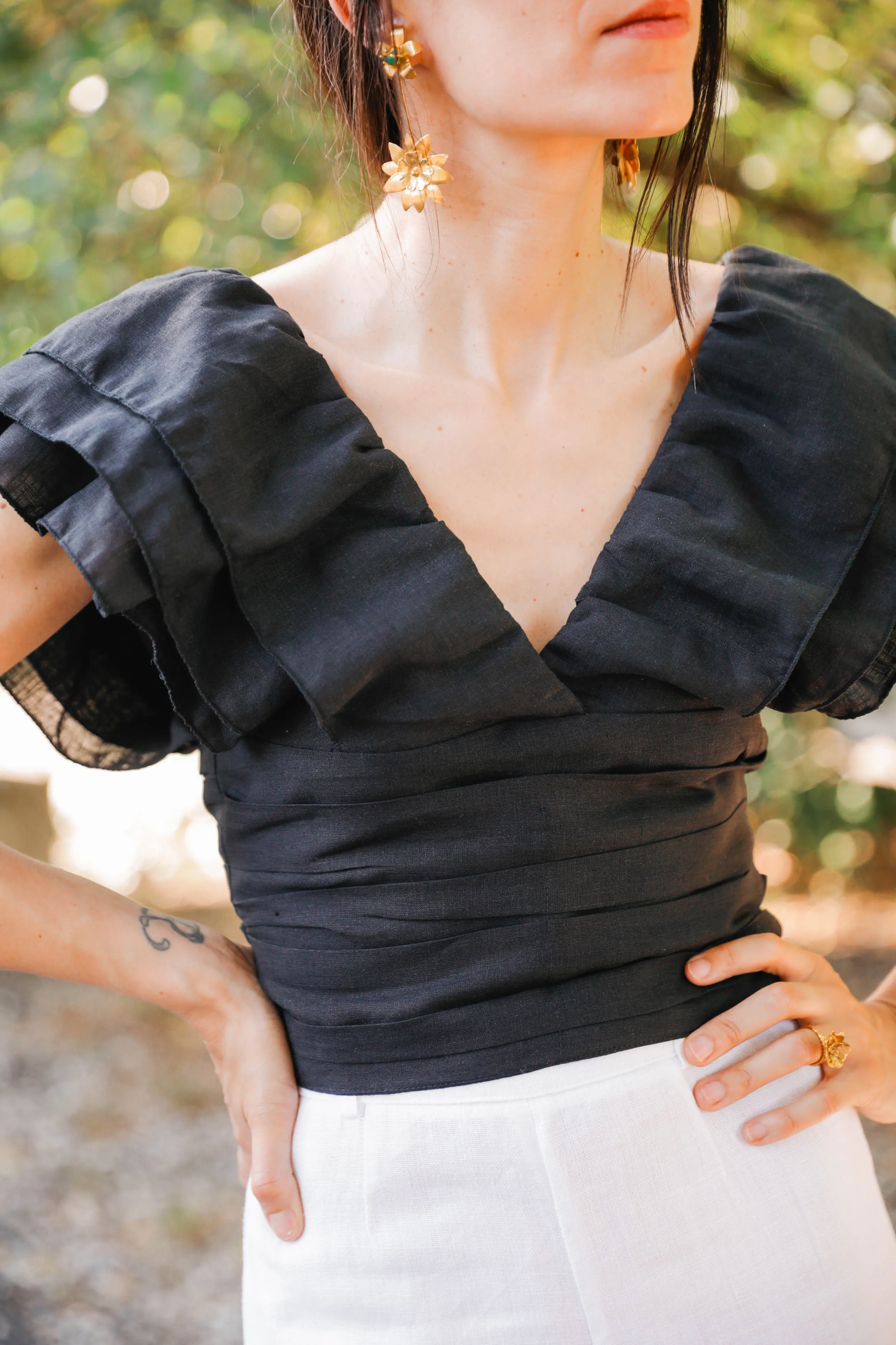 Midnight black linen top