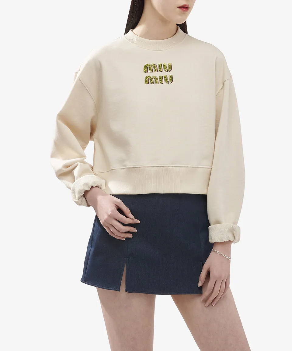 MiuMiu Crew Neck Street Style Cotton Logo