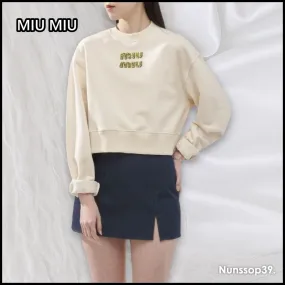 MiuMiu Crew Neck Street Style Cotton Logo