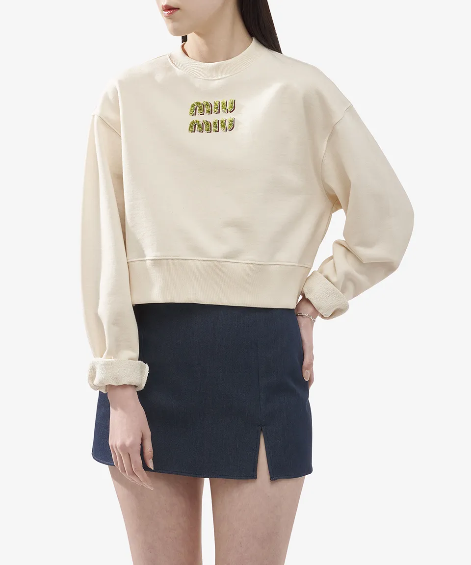 MiuMiu Crew Neck Street Style Cotton Logo