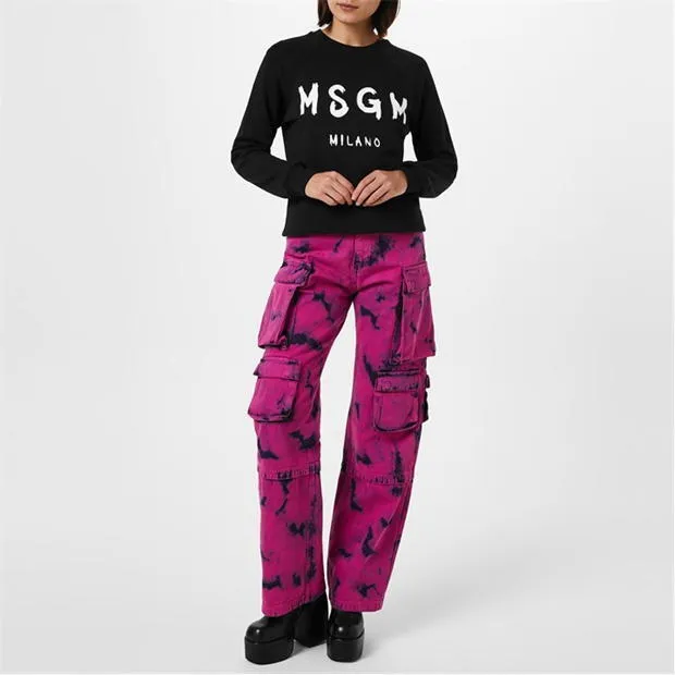 MSGM Street Style Long Sleeves Plain Cotton Logo Shirt