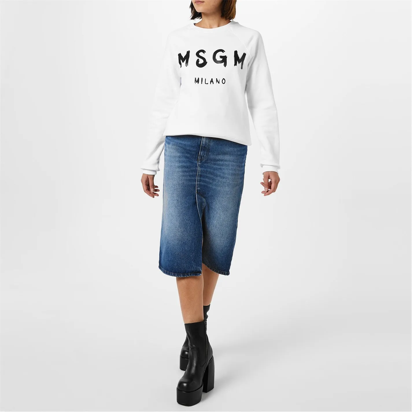 MSGM Street Style Long Sleeves Plain Cotton Logo Shirt