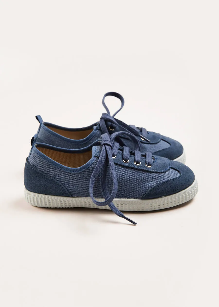 Navy Lace-Up Plimsoll Sneakers (24-34EU)