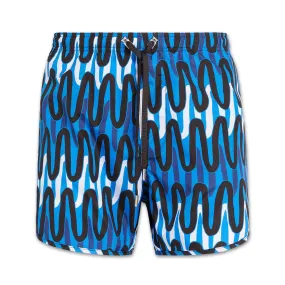 Neil Barrett Blue Scribble Stripes Swim Shorts