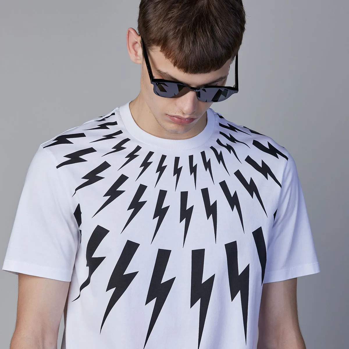 Neil Barrett Fair-Isle Thunderbolt T-Shirt White for sale