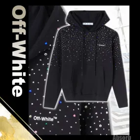 Off-White Street Style Long Sleeves Cotton Jeweled Hoodies