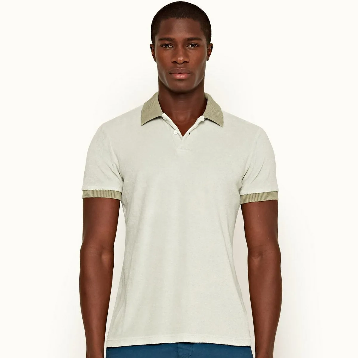 Orlebar Brown - Jarrett Towelling Polo Shirt, Rock Salt color.