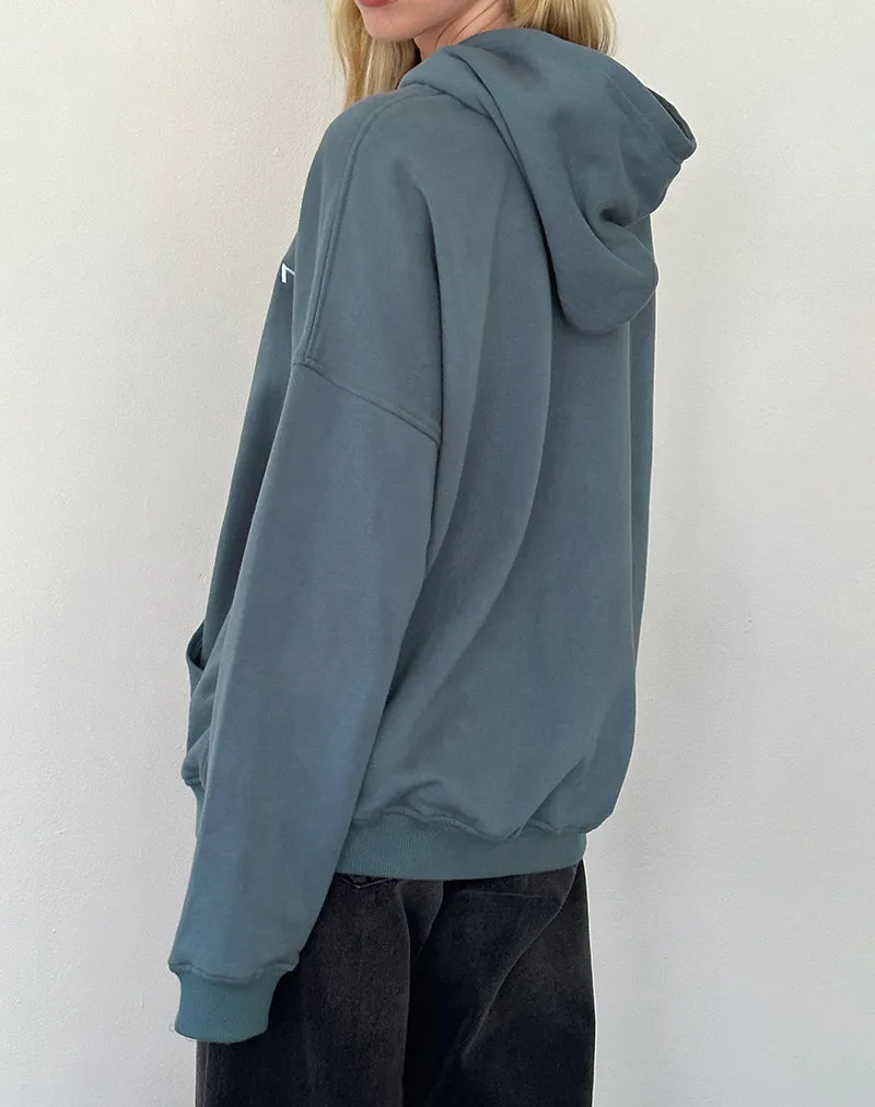 Oversized Hoodie in Blue Mirage with White 'MOTEL' Embroidery