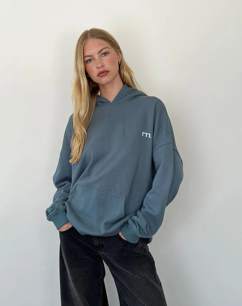 Oversized Hoodie in Blue Mirage with White 'MOTEL' Embroidery