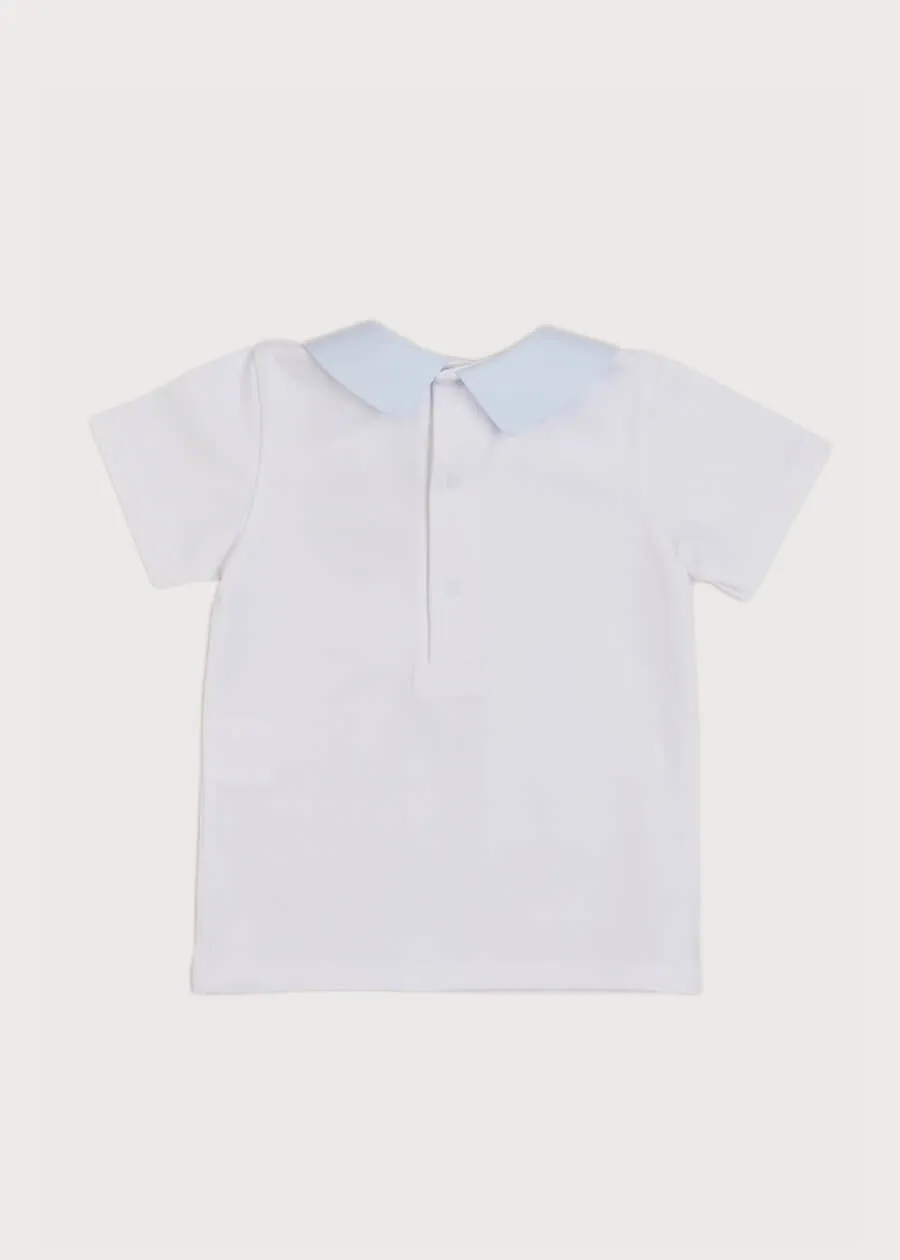 Oxford Polo Collar Short Sleeve Shirt for 2-4 year olds in White - Contrast Design.