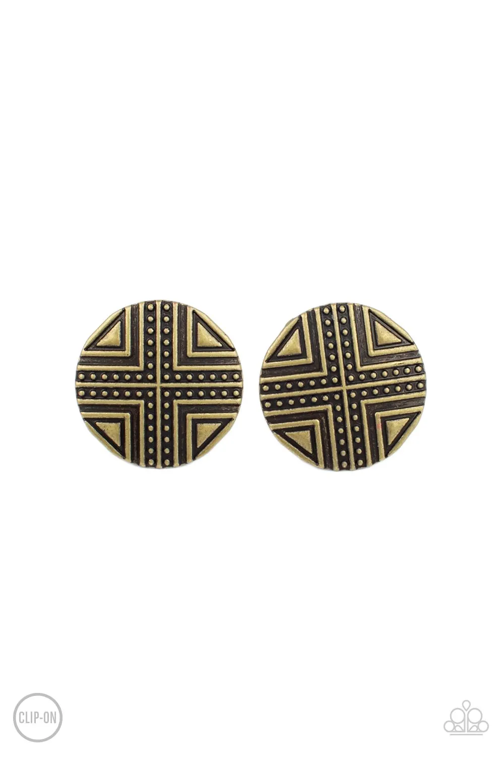 Paparazzi Shielded Shimmer - Brass Clip On Earrings - Buy Online Now