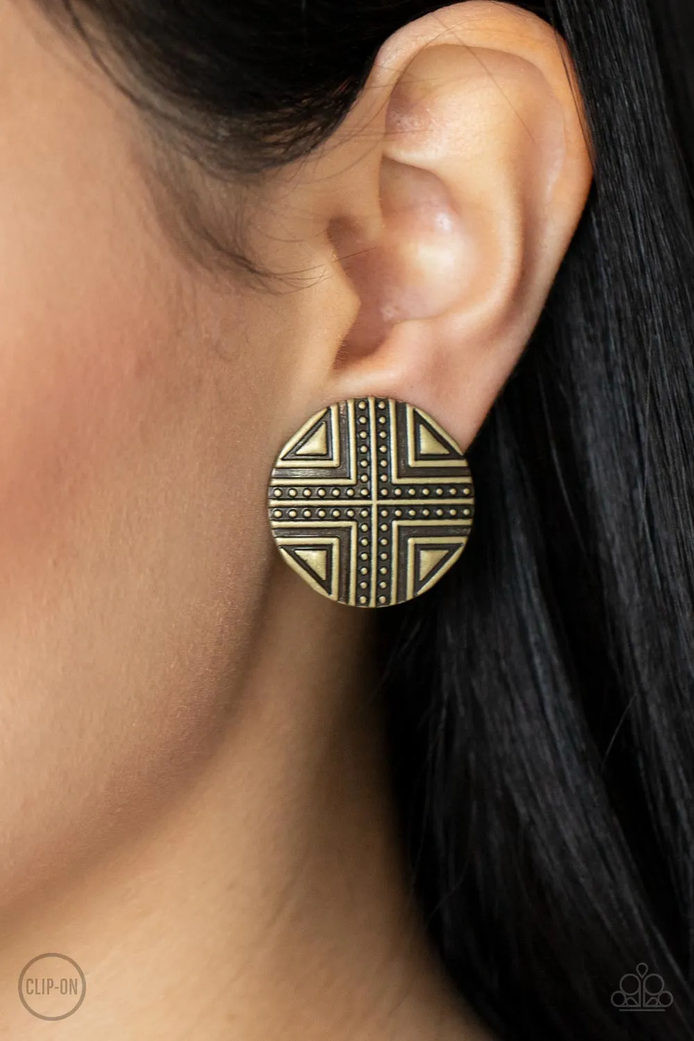 Paparazzi Shielded Shimmer - Brass Clip On Earrings - Buy Online Now