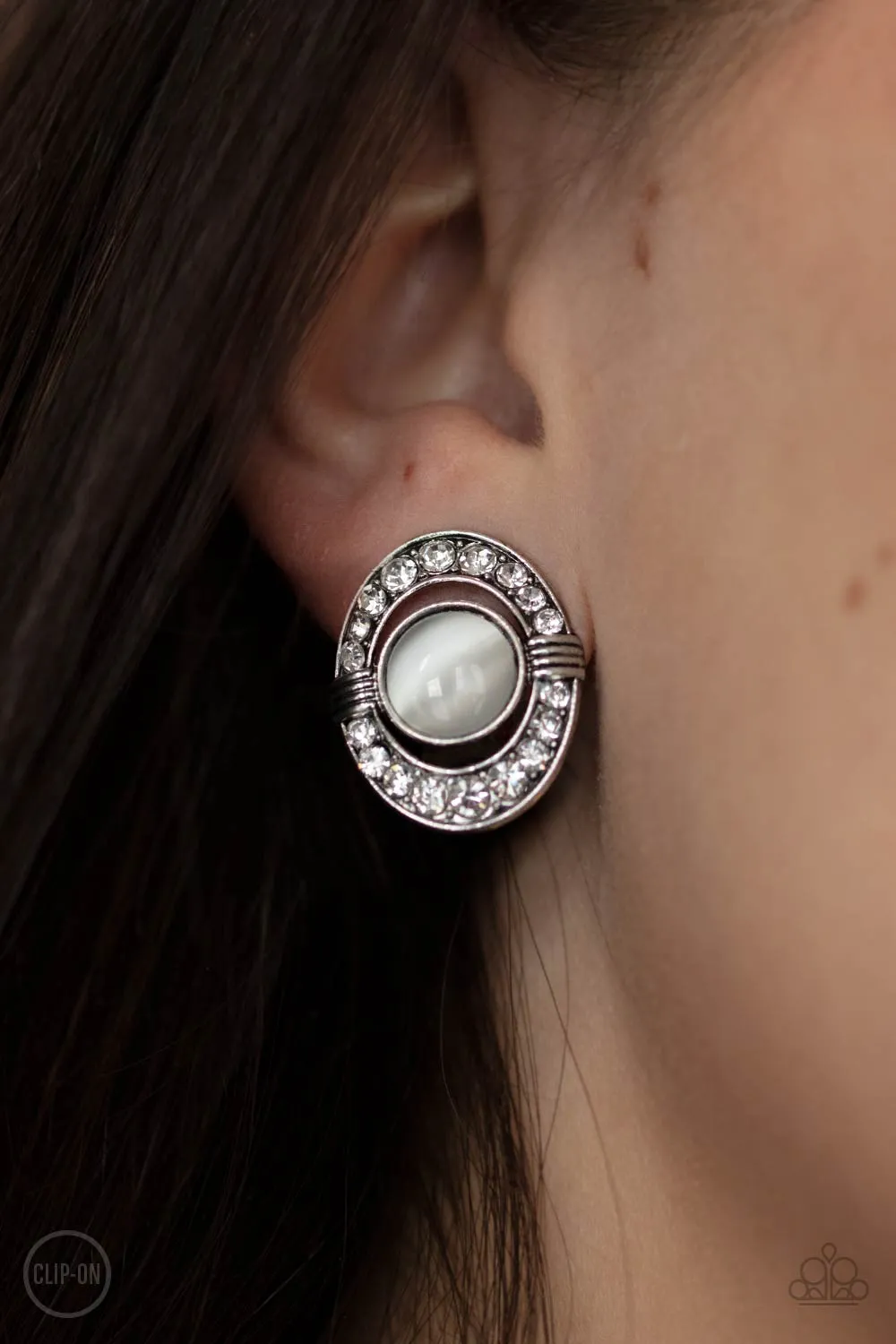 Paparazzi White Clip On Earrings with GLOW Of Force