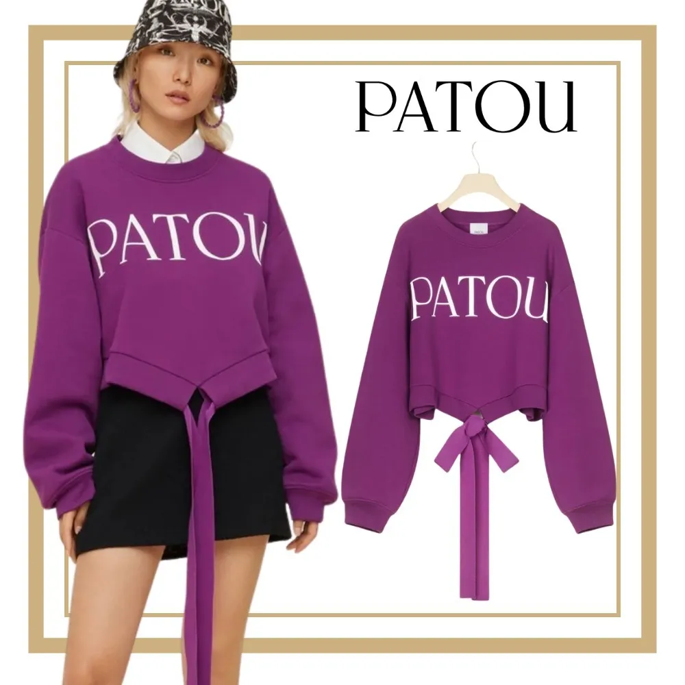 Patou Crew Neck Long Sleeve Plain Cotton Logo