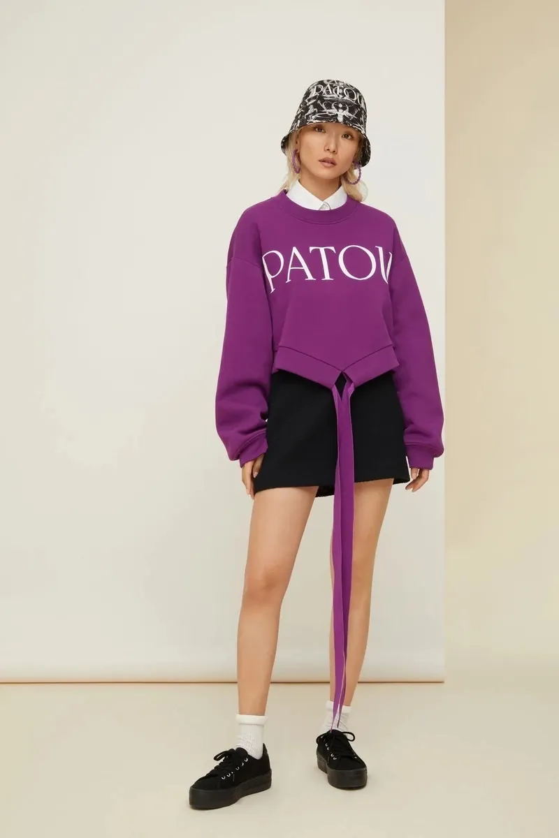 Patou Crew Neck Long Sleeve Plain Cotton Logo