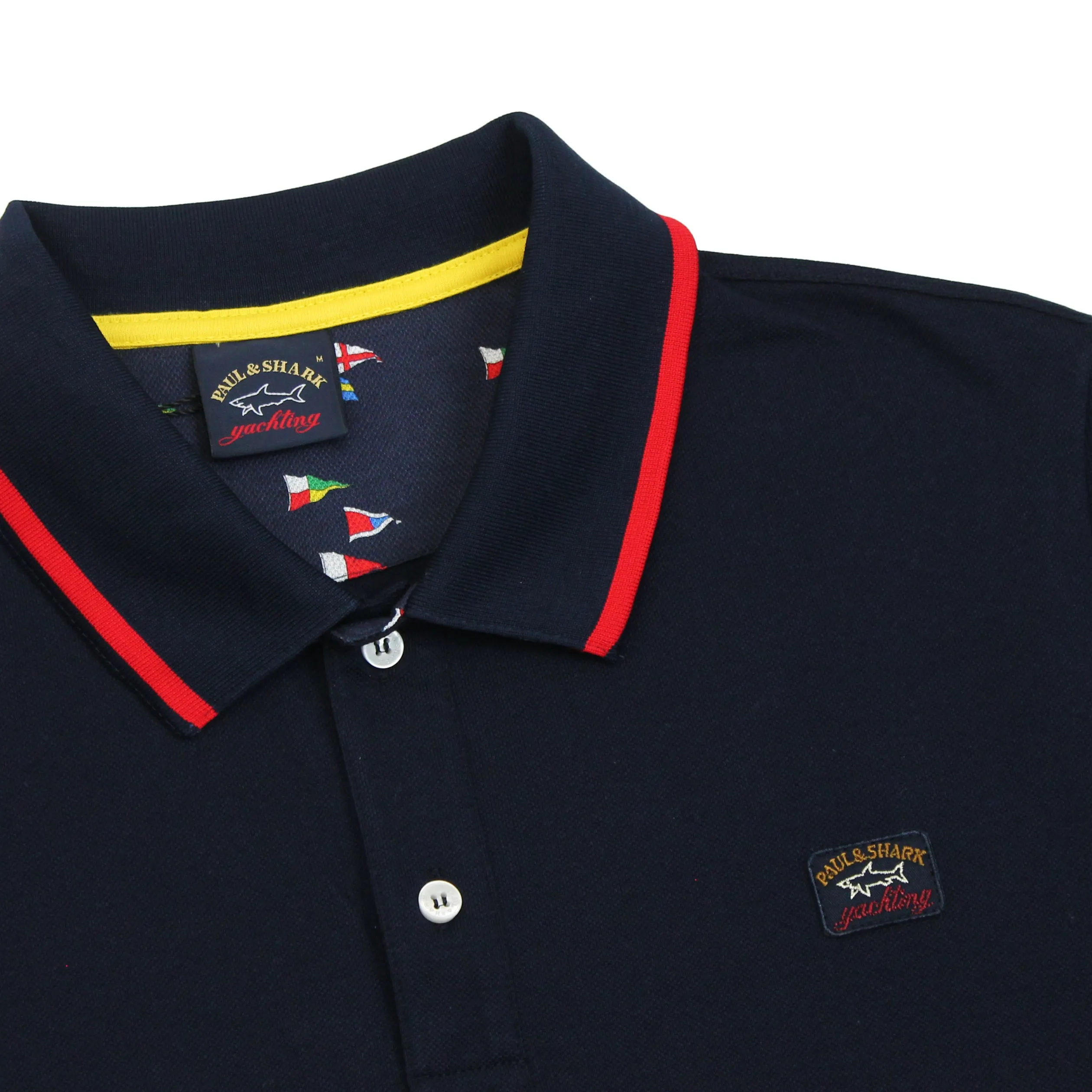 Paul & Shark - Navy & Red Tipped Collar Polo Shirt.