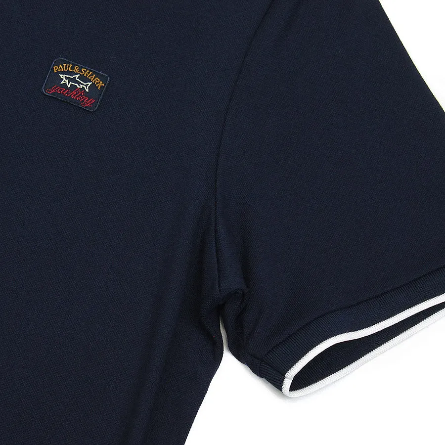 Paul & Shark - Navy & Red Tipped Collar Polo Shirt.