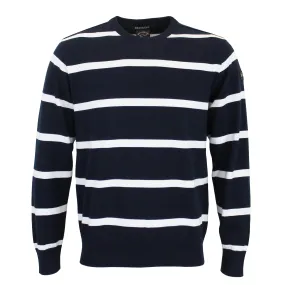 Paul & Shark - Navy & White Striped Cotton Crew Neck Jumper