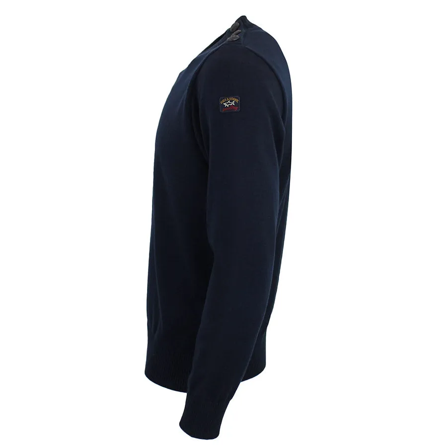 Paul & Shark - Navy Crew Neck Button Shoulder Jumper