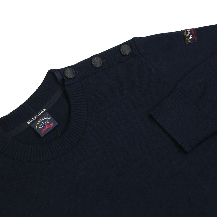 Paul & Shark - Navy Crew Neck Button Shoulder Jumper