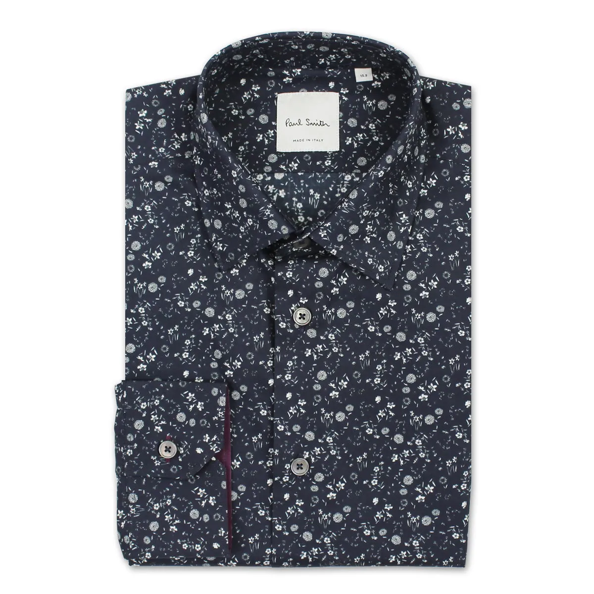 Paul Smith - Navy Floral Shirt with 'Artist Stripe' Cuff