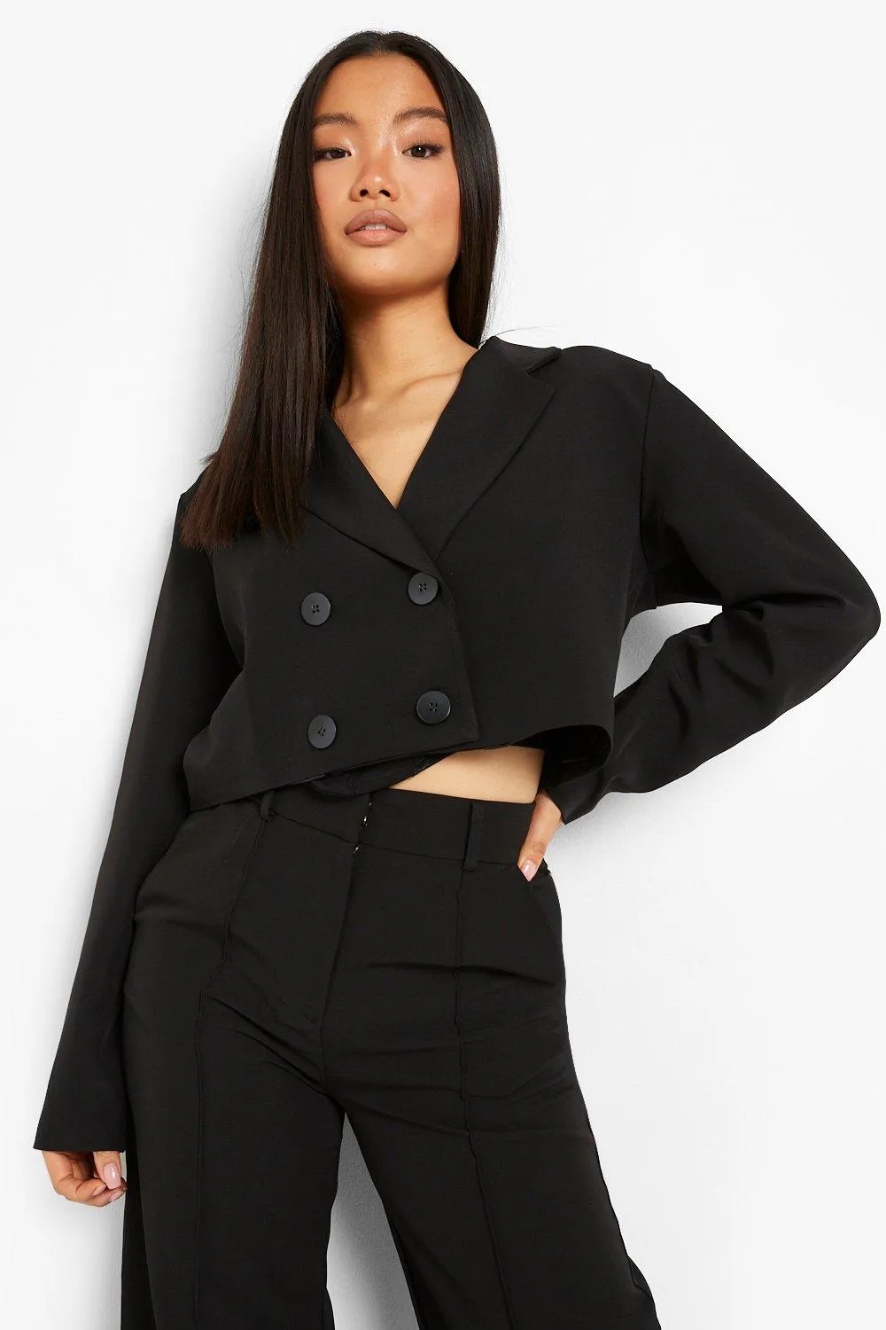 Petite Crop Double Breasted Blazer