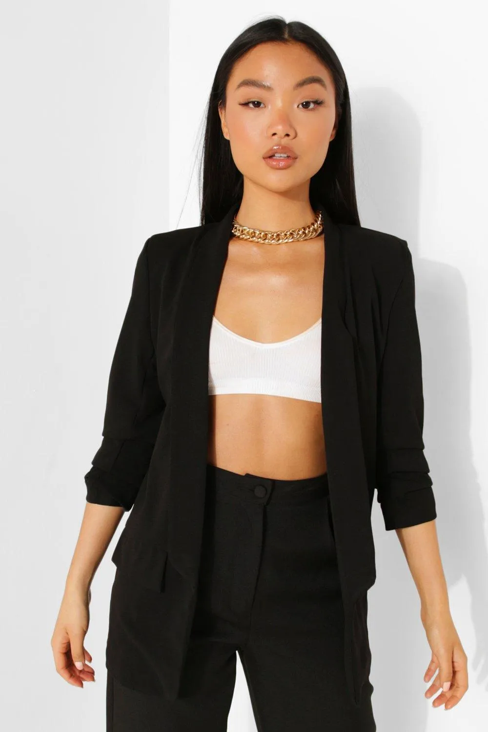 Petite Ruched Sleeve Blazer