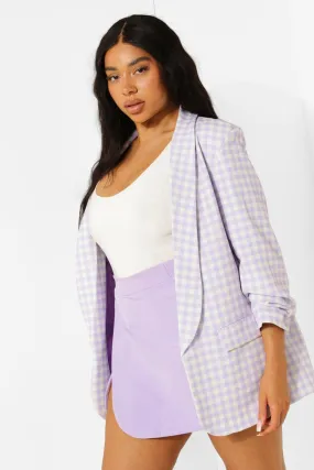 Plus Gingham Ruched Sleeve Blazer