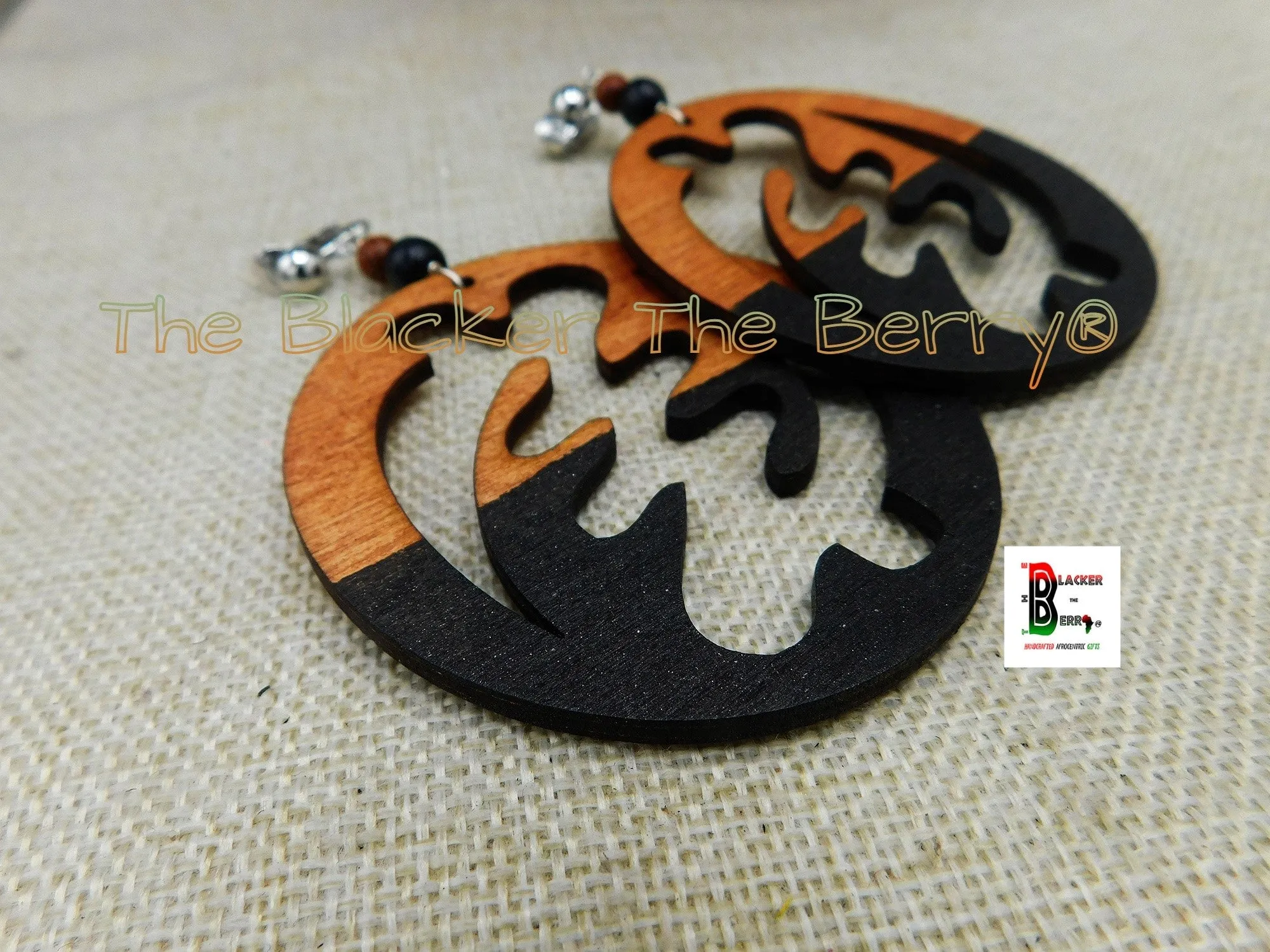 Results: Gye Nyame African Wooden Clip On Earrings - Handmade Black Non Pierced Jewelry