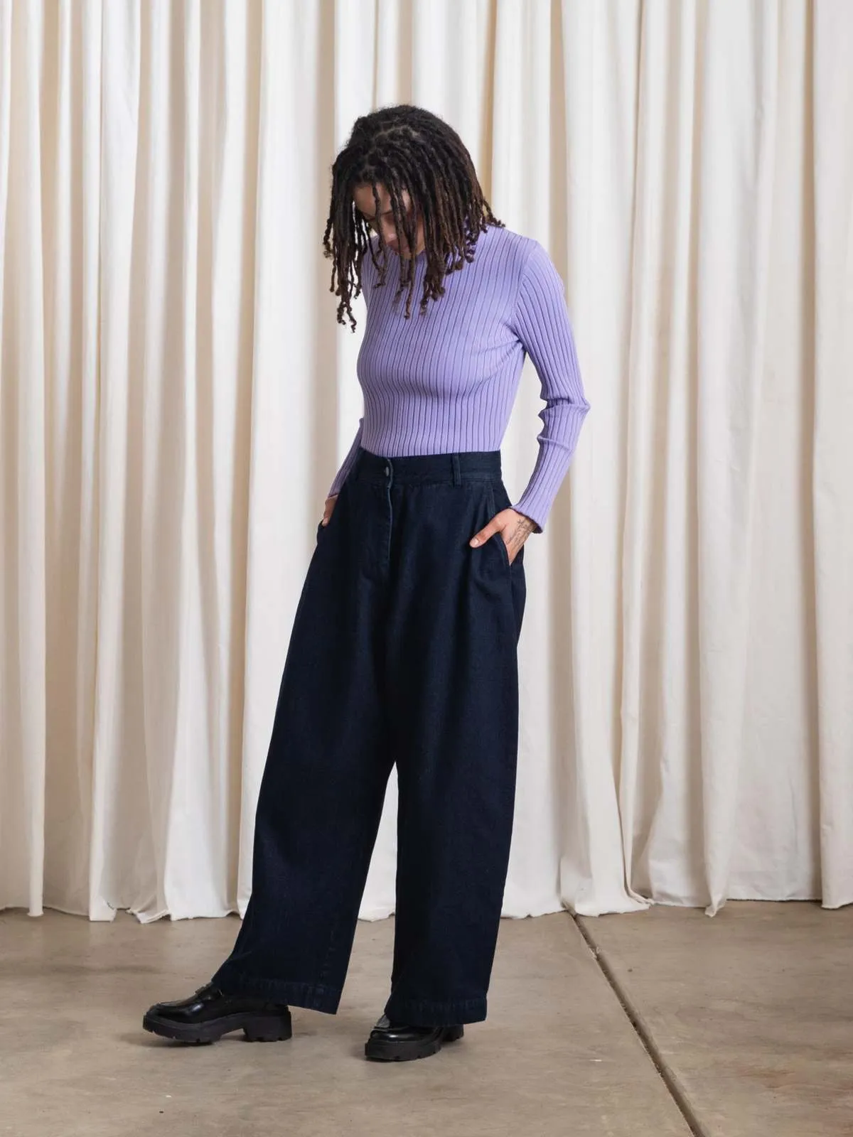 Ribbed Mock Neck Sweater - Lilac