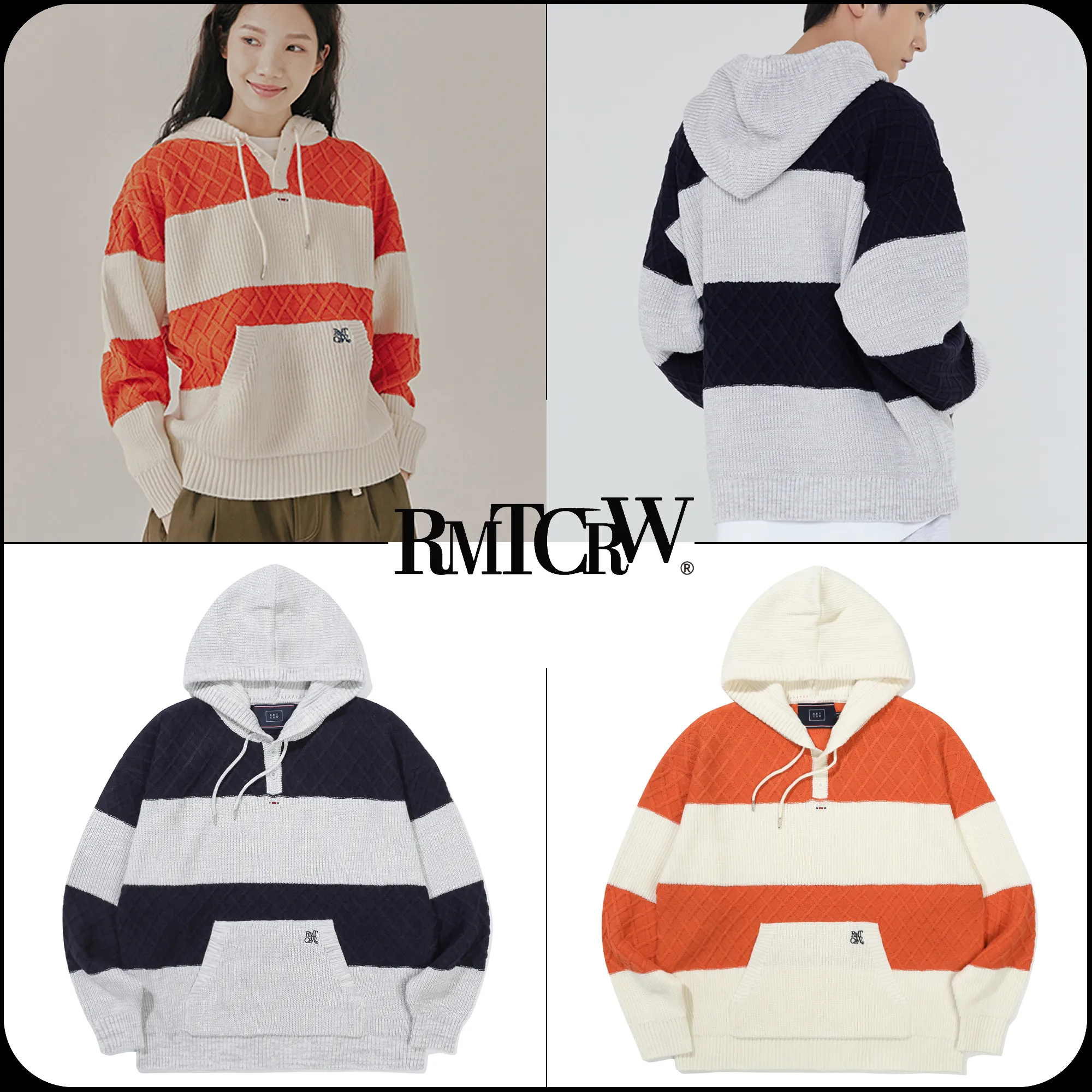 ROMANTIC CROWN Stripe Rib Knit Hoodie - Buy Now