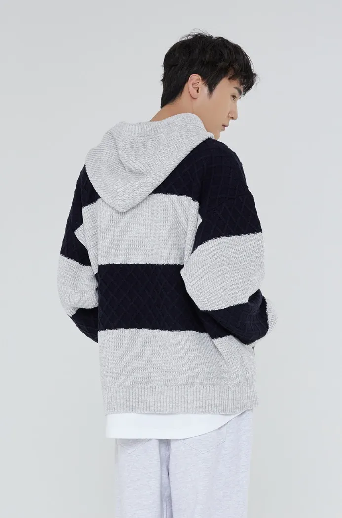 ROMANTIC CROWN Stripe Rib Knit Hoodie - Buy Now