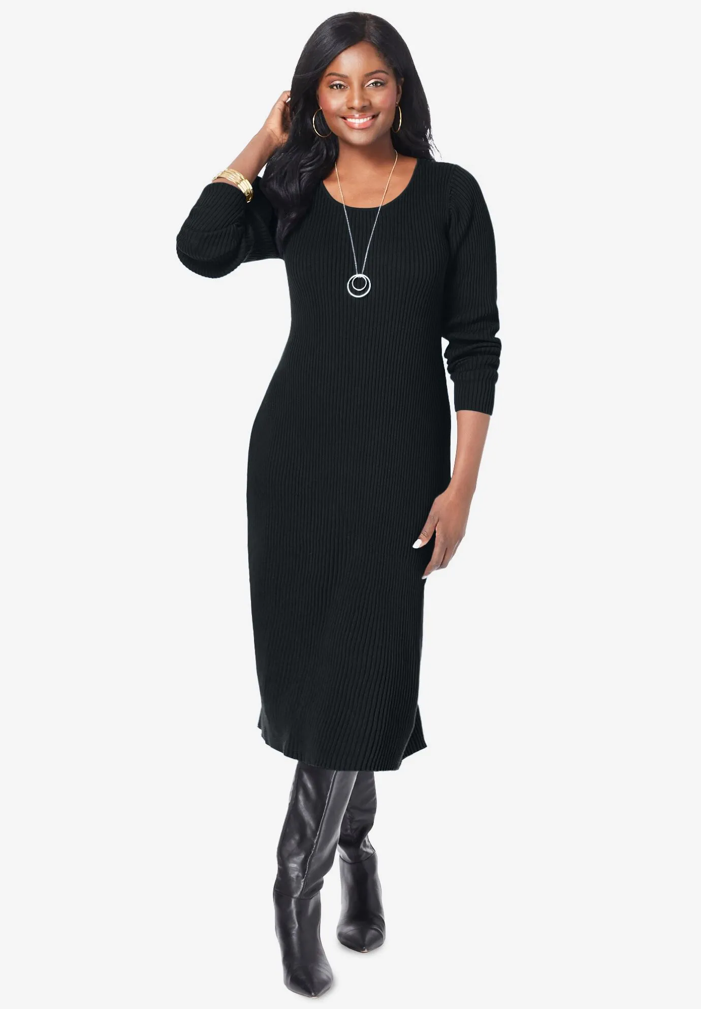 Scoop-Neck Sweater Dress