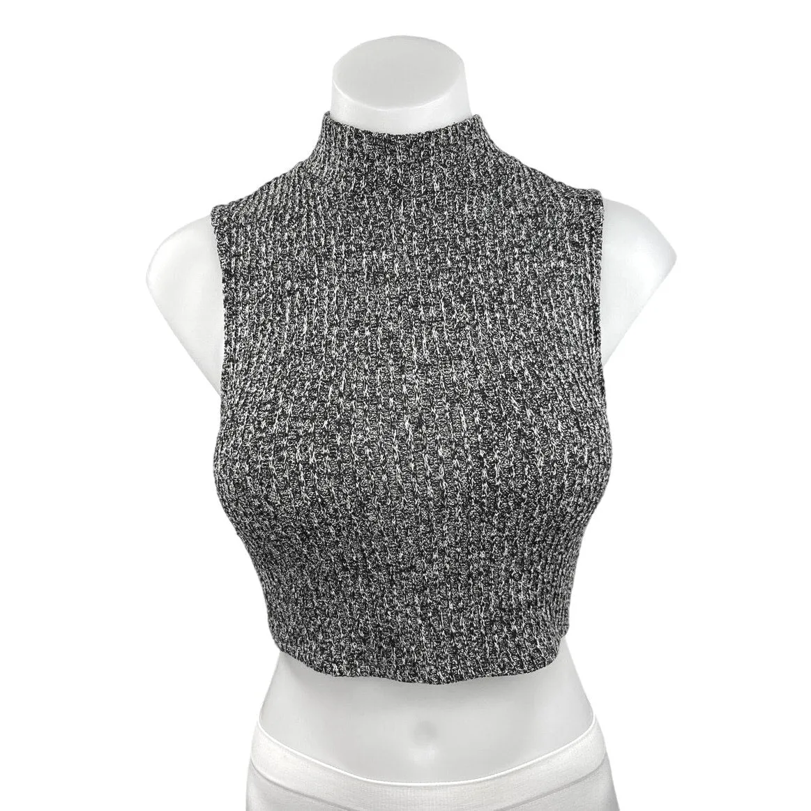 Silence + Noise Dark Gray Heathered Turtleneck Sleeveless Crop Sweater Top Sz M