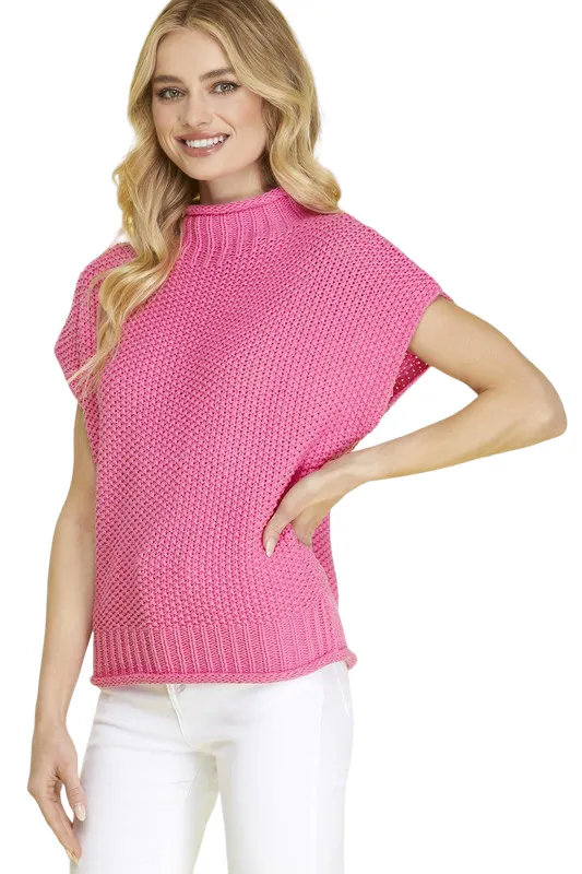 SLEEVELESS MOCK NECK SWEATER