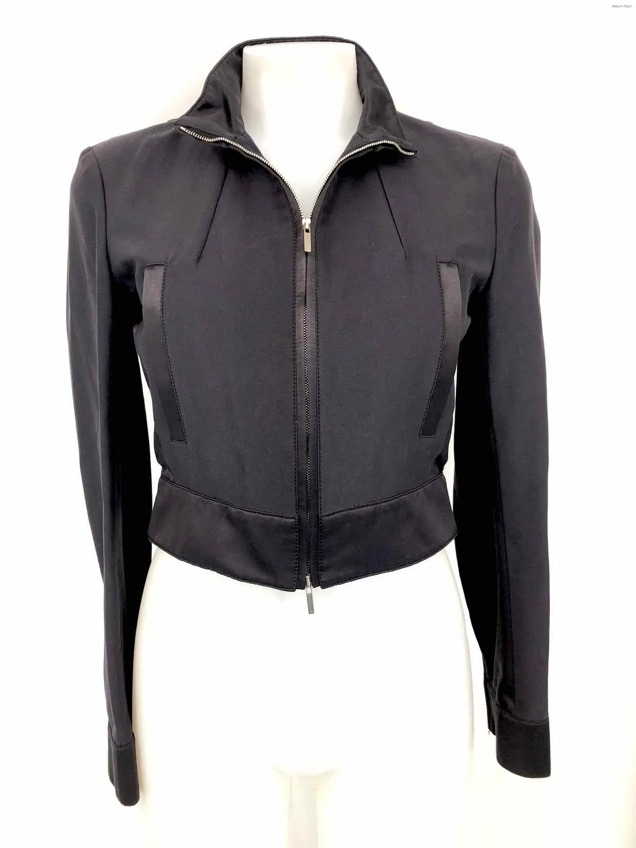 SPORTMAX Black Crinkle Zip Up Jacket - Women Size Large (L) - Made in Italy