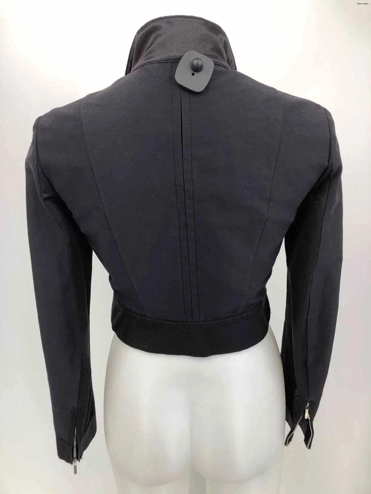 SPORTMAX Black Crinkle Zip Up Jacket - Women Size Large (L) - Made in Italy