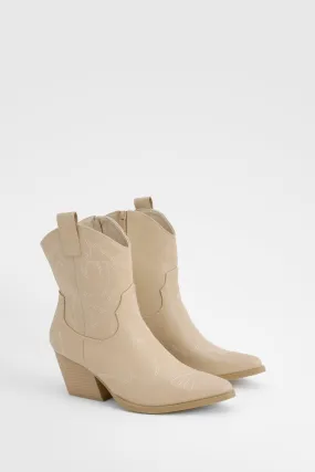 Stitch Detail Western Ankle Boots