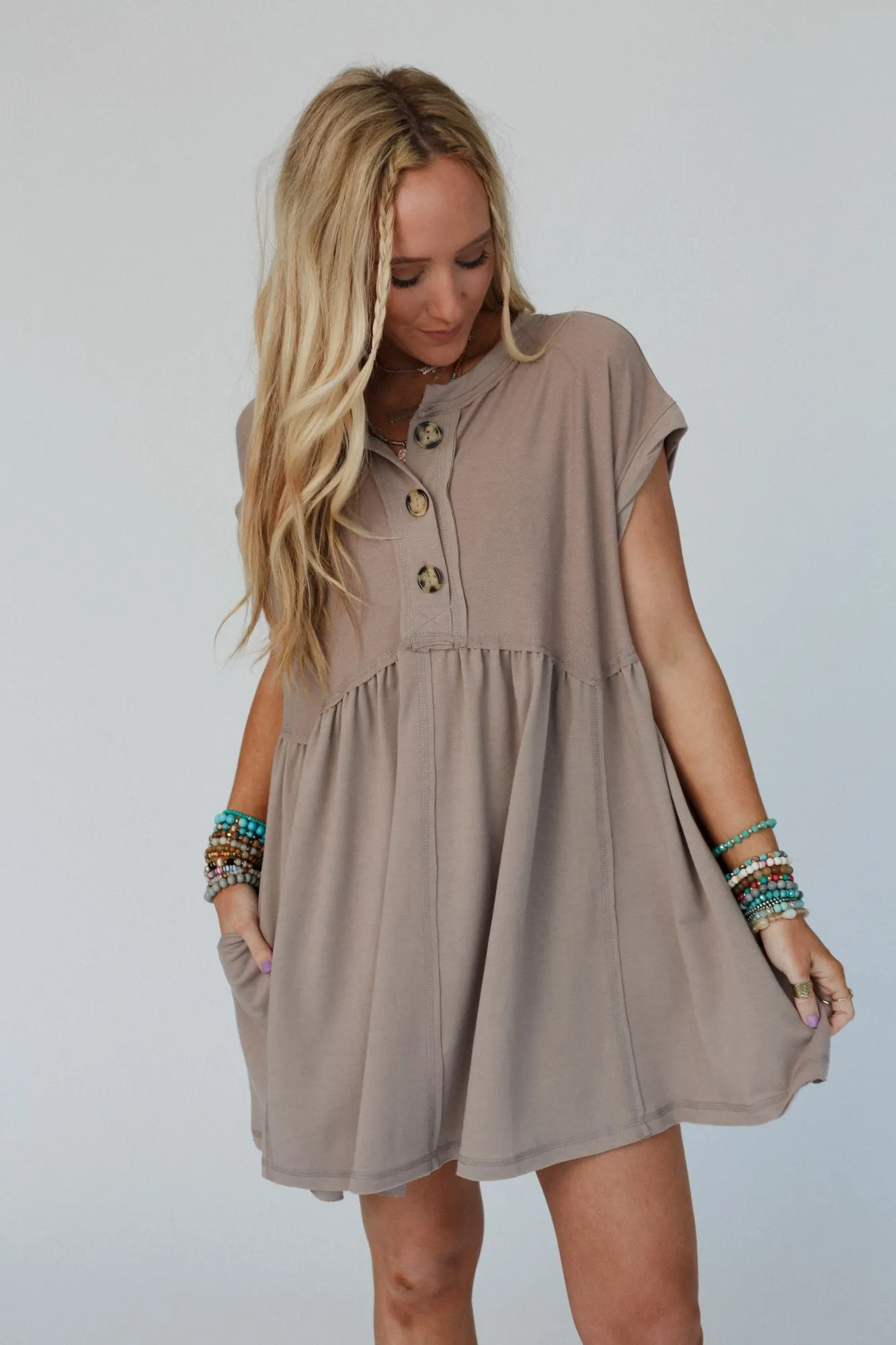 Sweet Nothings Baby Doll Dress Khaki