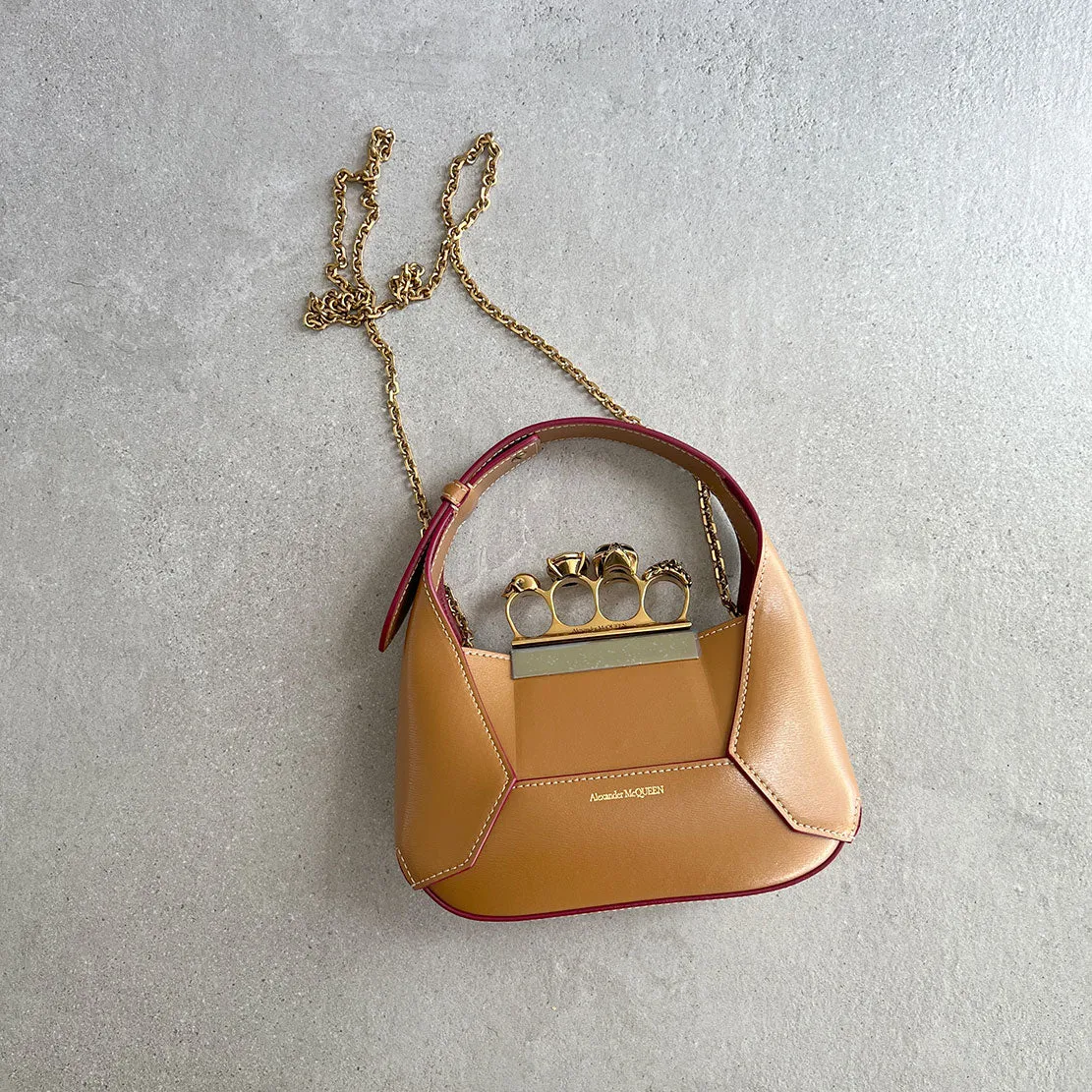 Tan/Gold Mini Hobo Bag with Jewelled Detail