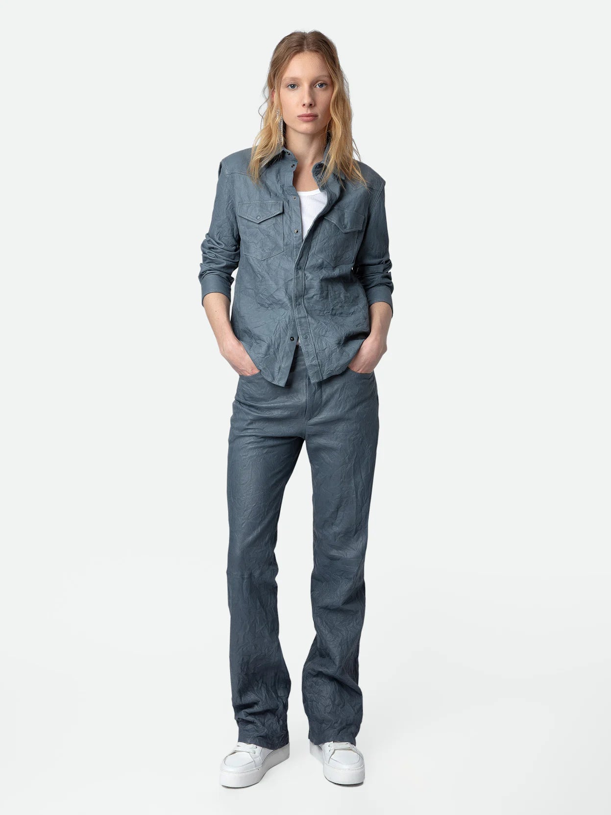 Thelma Leather Shirt in Light Blue by Zadig & Voltaire