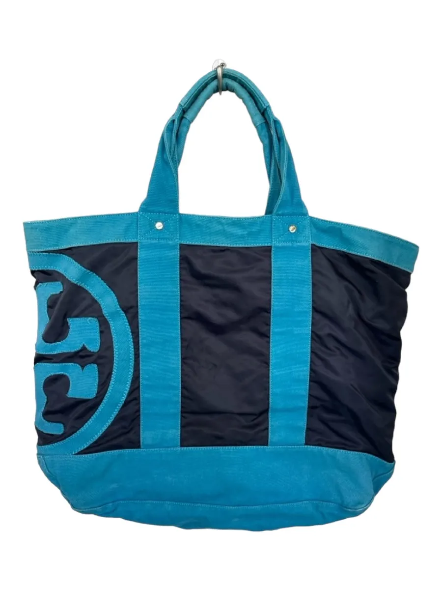 Tory Burch Blue & Navy Canvas Top Handle Logo Tote Bag