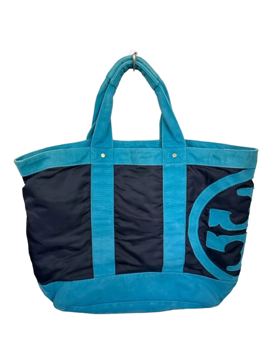 Tory Burch Blue & Navy Canvas Top Handle Logo Tote Bag