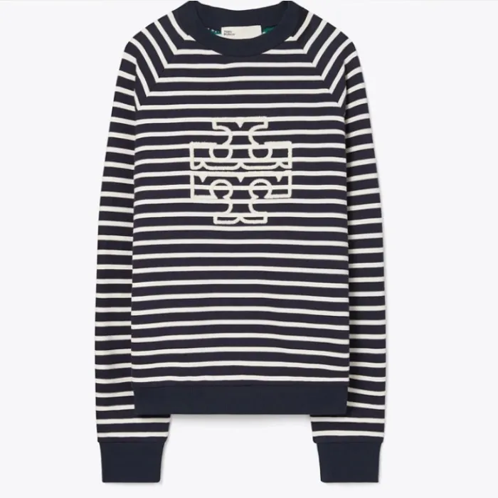 Tory Burch crew neck stripes long sleeves cotton logo shirt