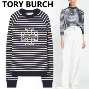 Tory Burch crew neck stripes long sleeves cotton logo shirt