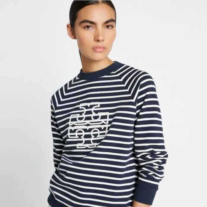 Tory Burch crew neck stripes long sleeves cotton logo shirt